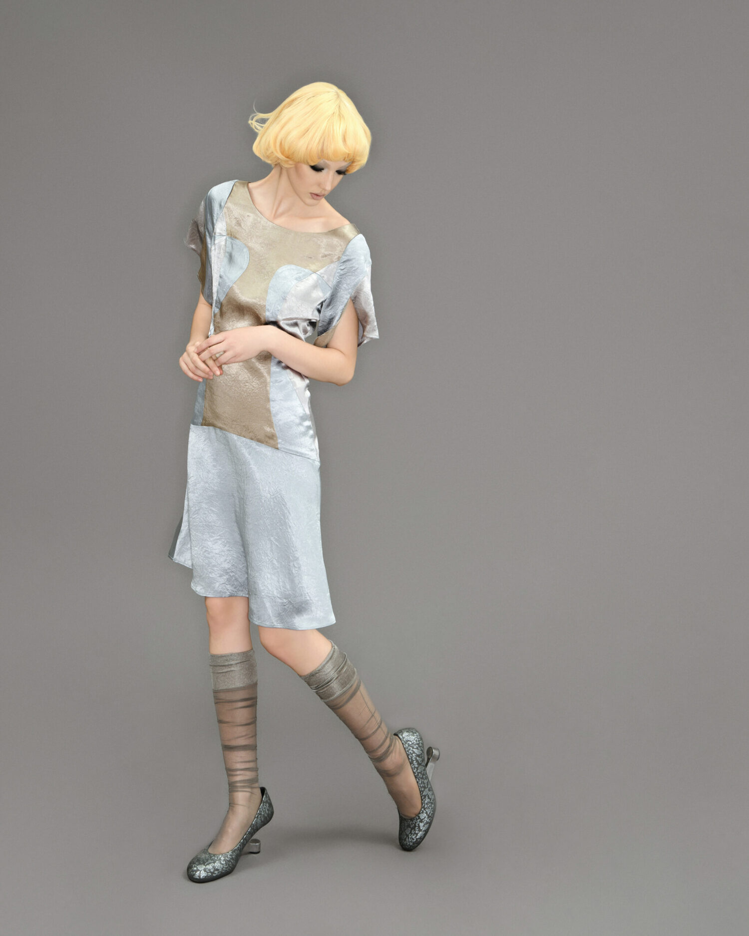 Low Waisted Panel Dress/Misty Blue