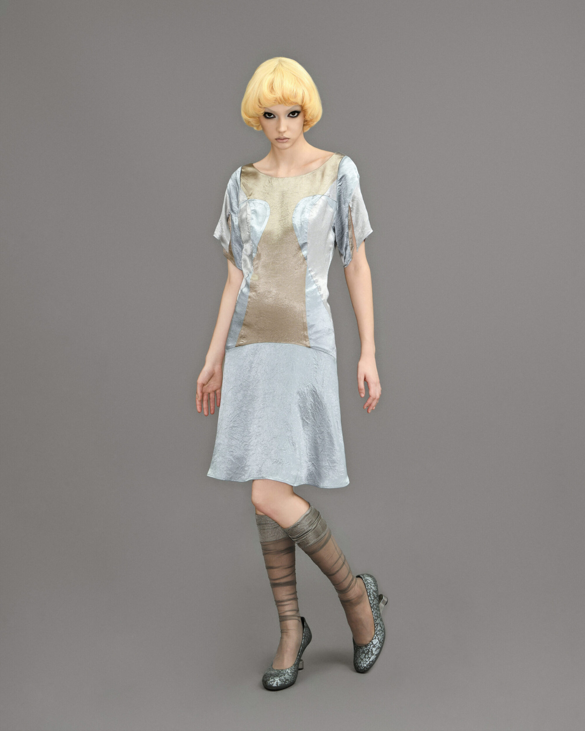 Low Waisted Panel Dress/Misty Blue