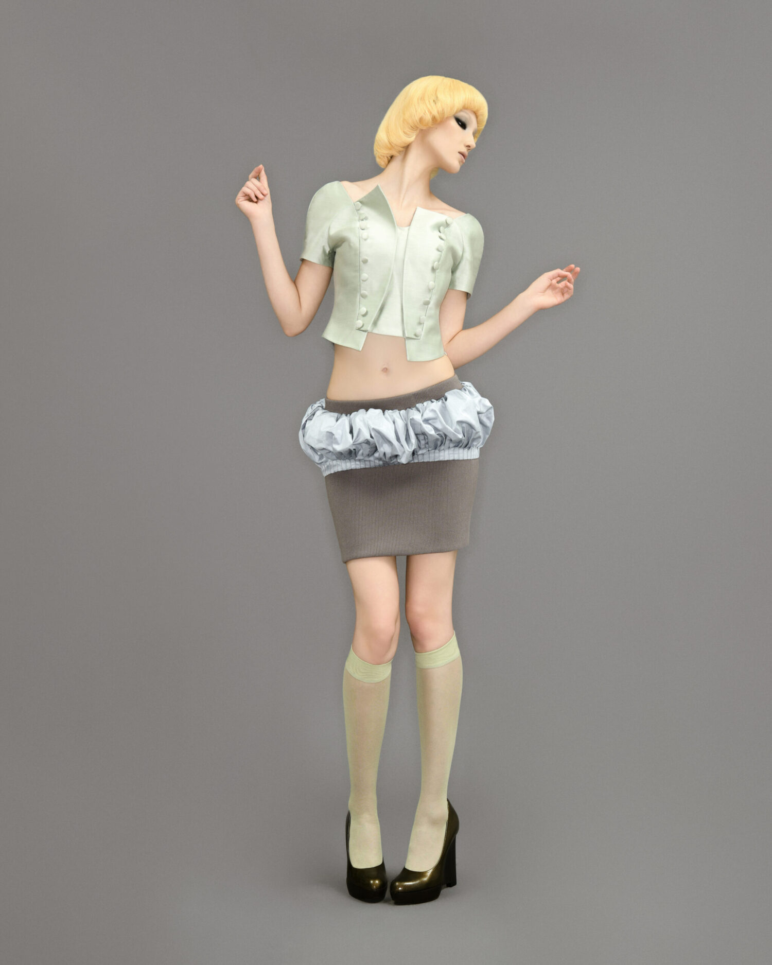 look14.1 Pleated Bubble Knit Skirt