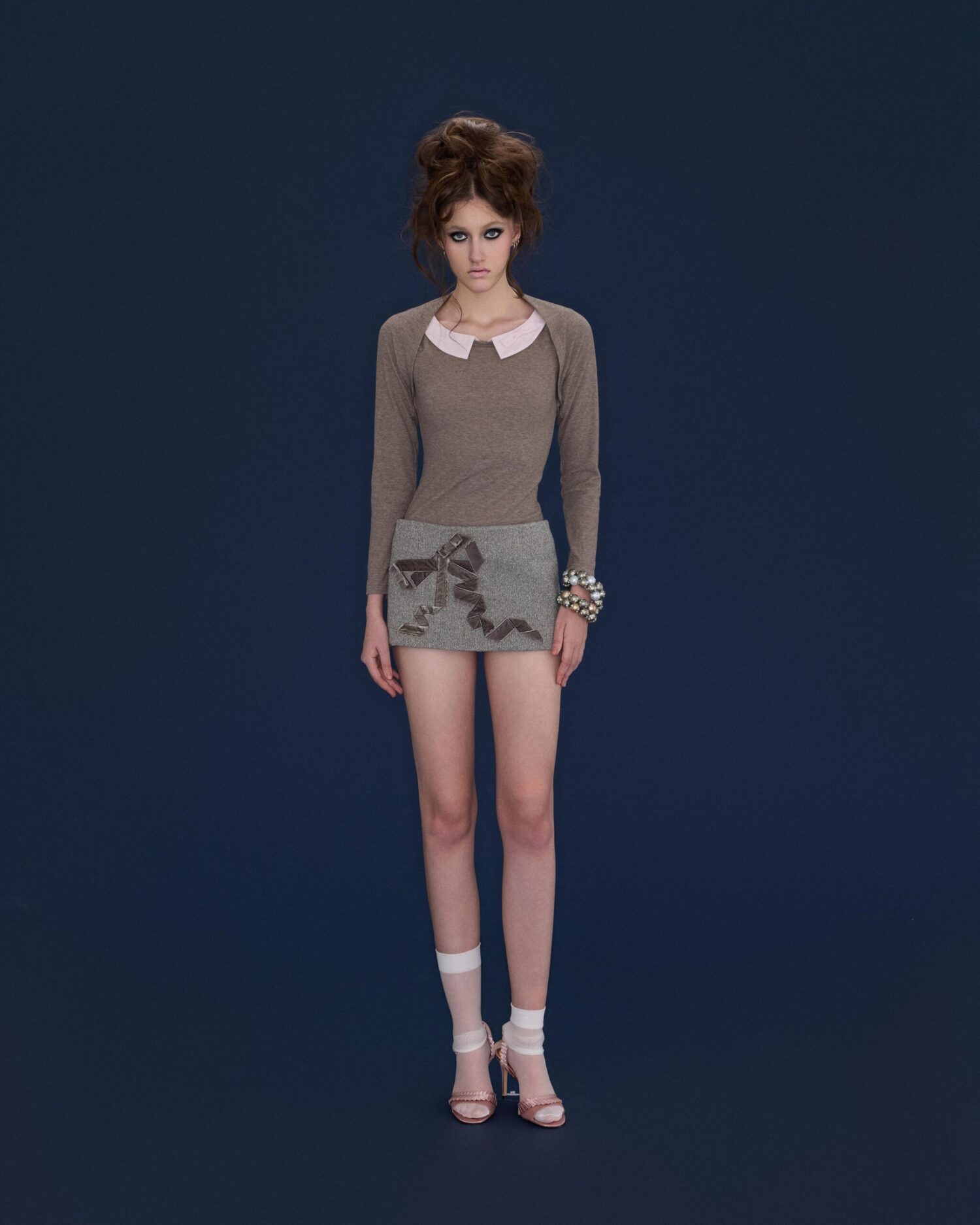 Etta Velvet Bowtie Mini Skirt (grey)
