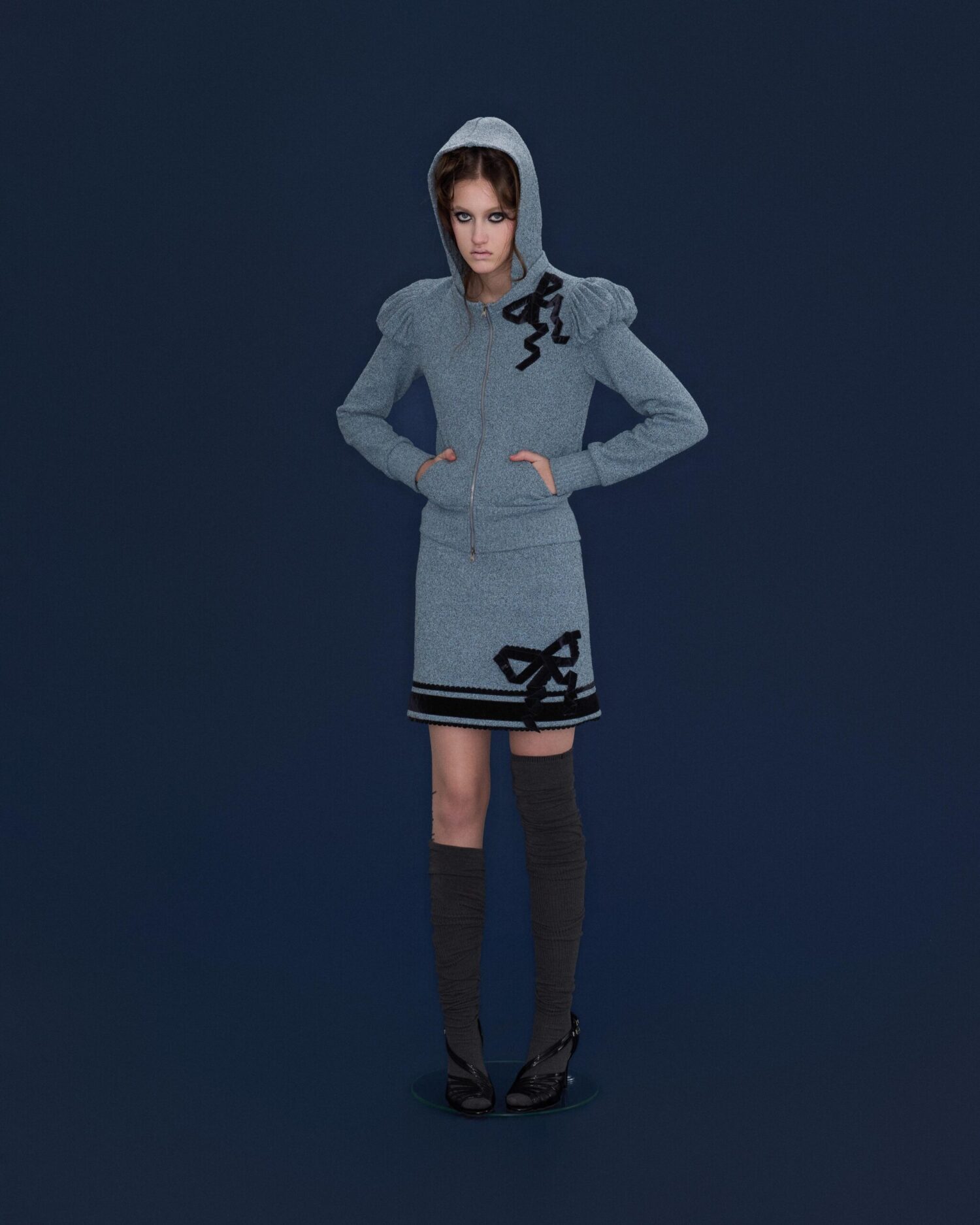 Etta Velvet Bowtie Skirt (blk+blue)