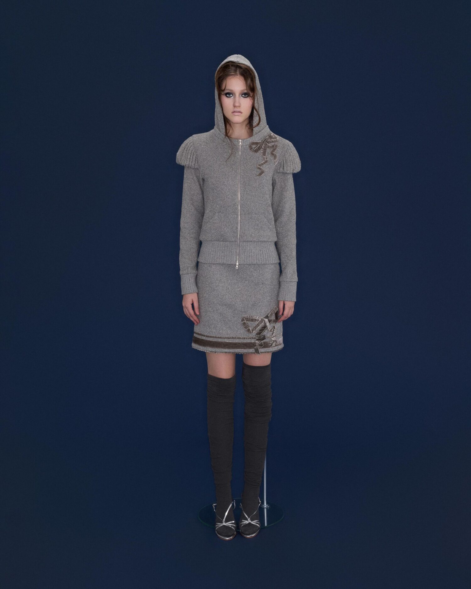 Etta Velvet Bowtie Skirt (grey)