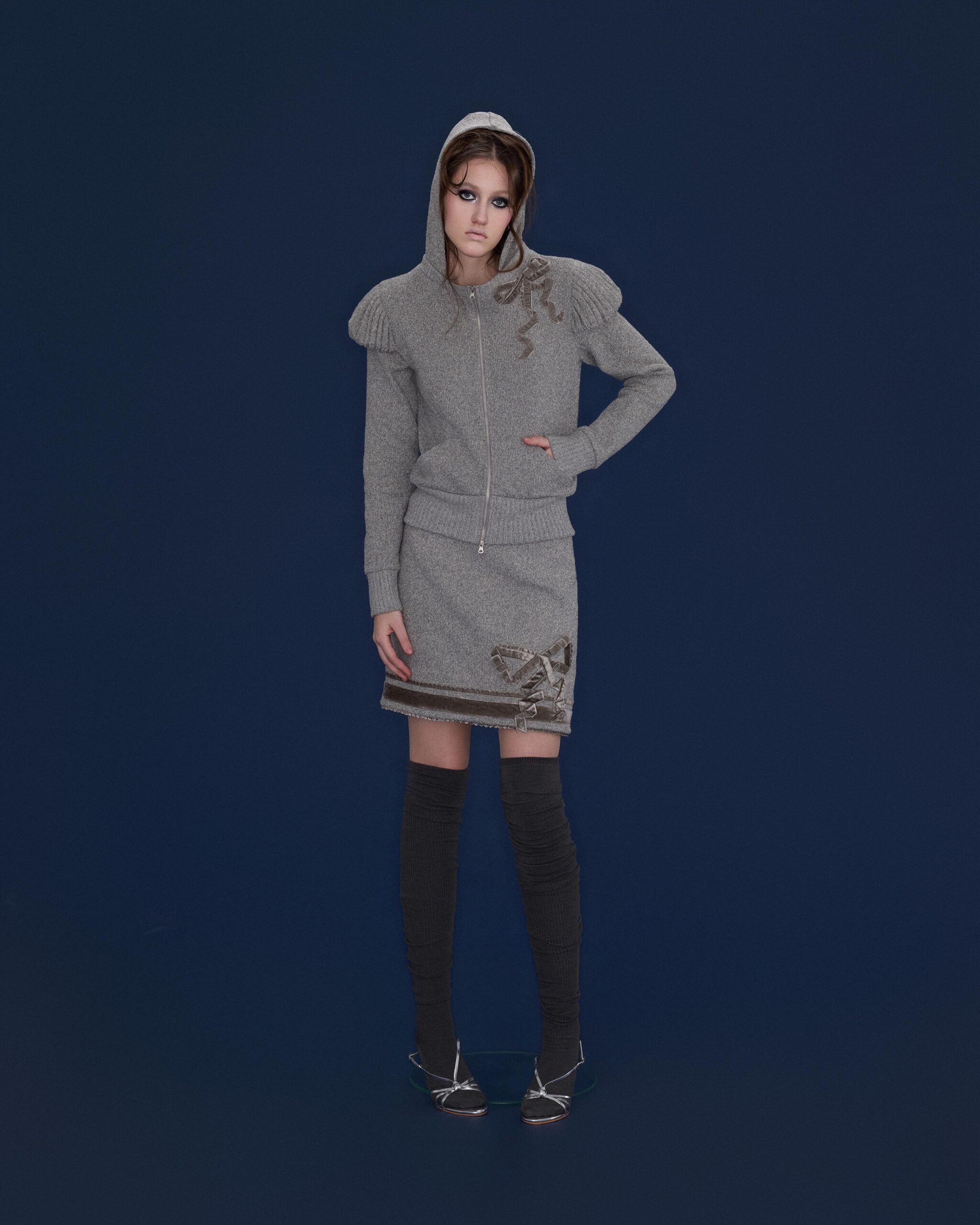 Etta Velvet Bowtie Skirt (grey) - Image 12