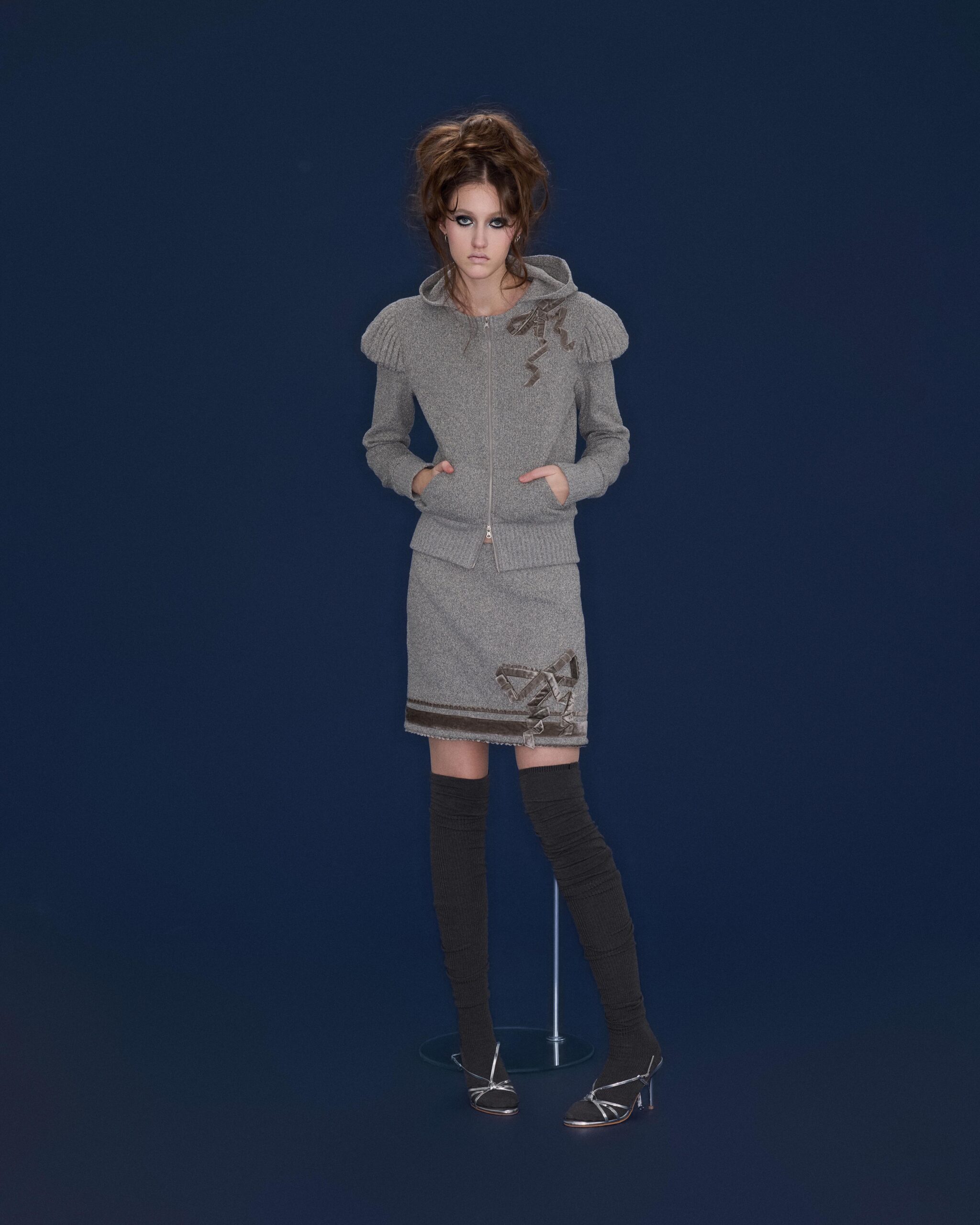 Etta Velvet Bowtie Skirt (grey) - Image 11