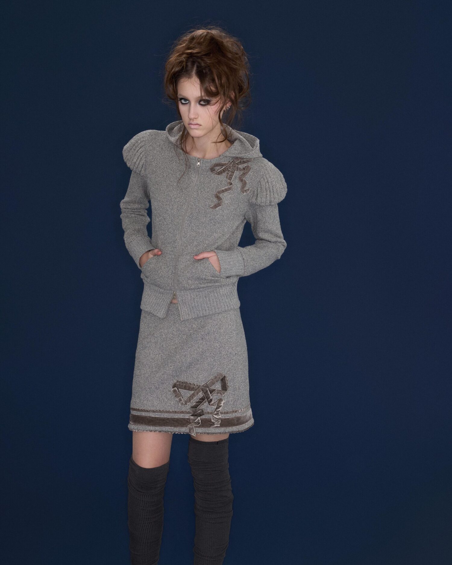 Etta Velvet Bowtie Skirt (grey)