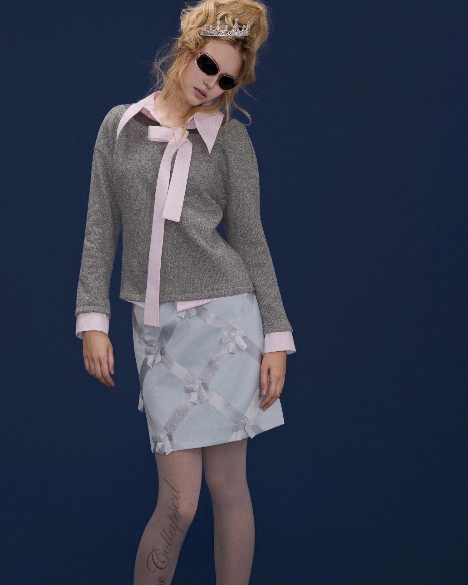 Odette Check Bowtie Skirt (blue)