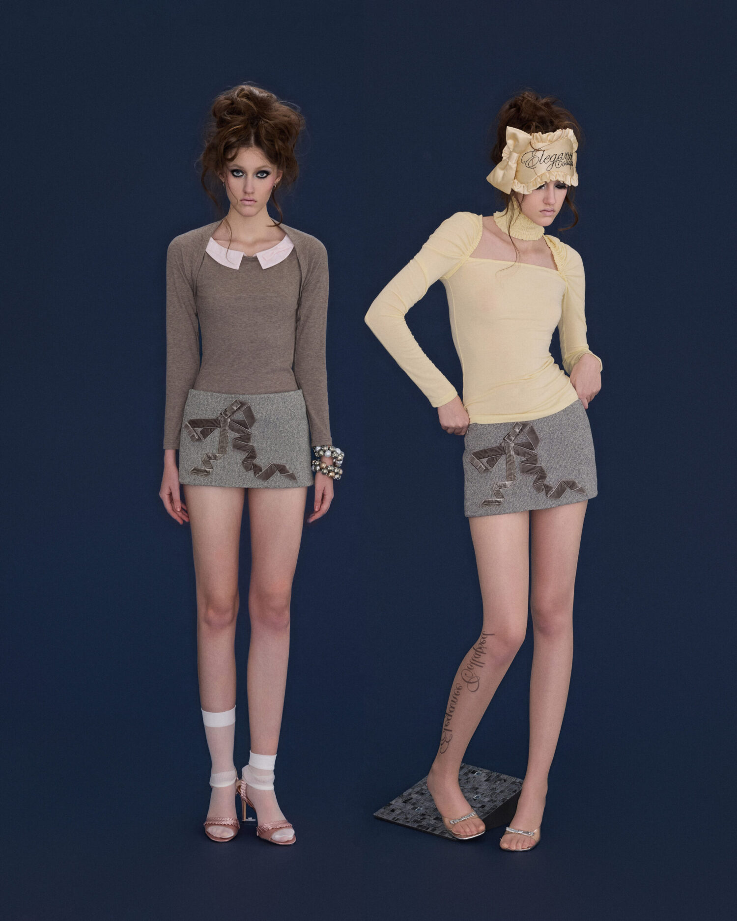 Etta Velvet Bowtie Mini Skirt (grey)