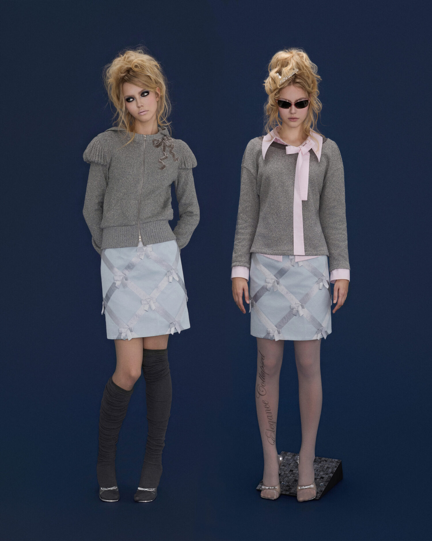 Odette Check Bowtie Skirt (blue)