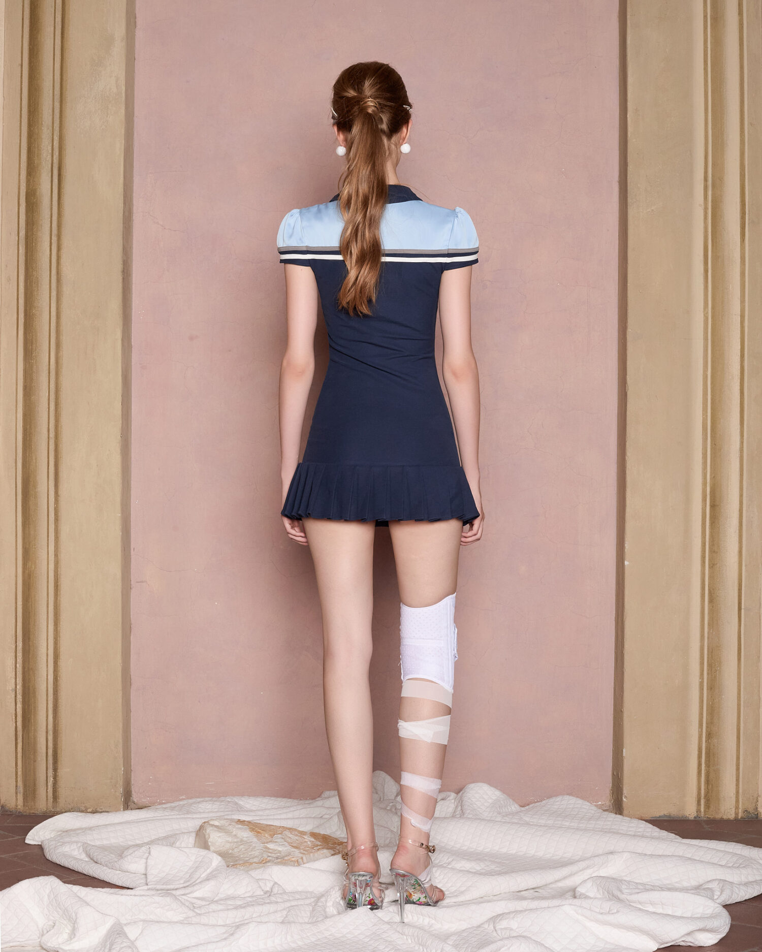 Gili puff-sleeve polo dress (Blue)
