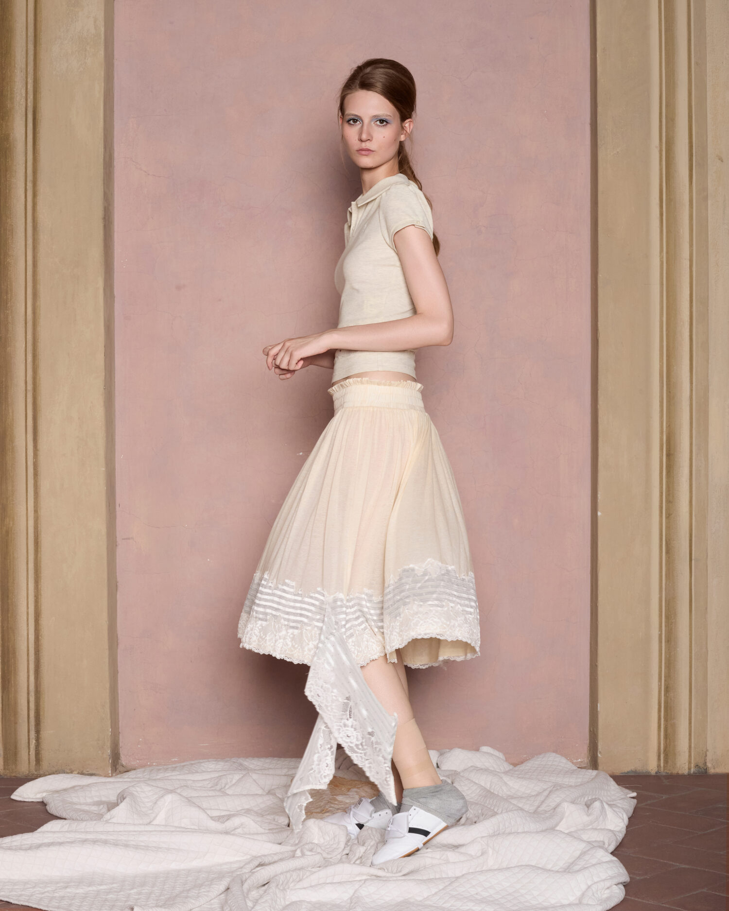 Panna Striped Lace Knit skirt