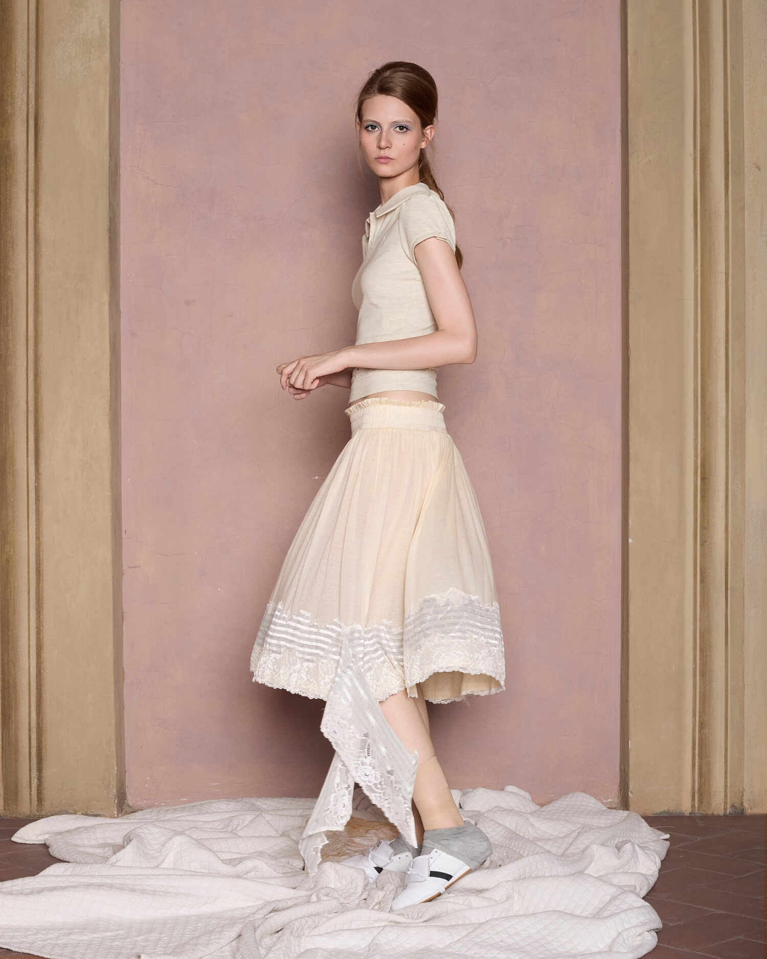 Panna Striped Lace Knit skirt