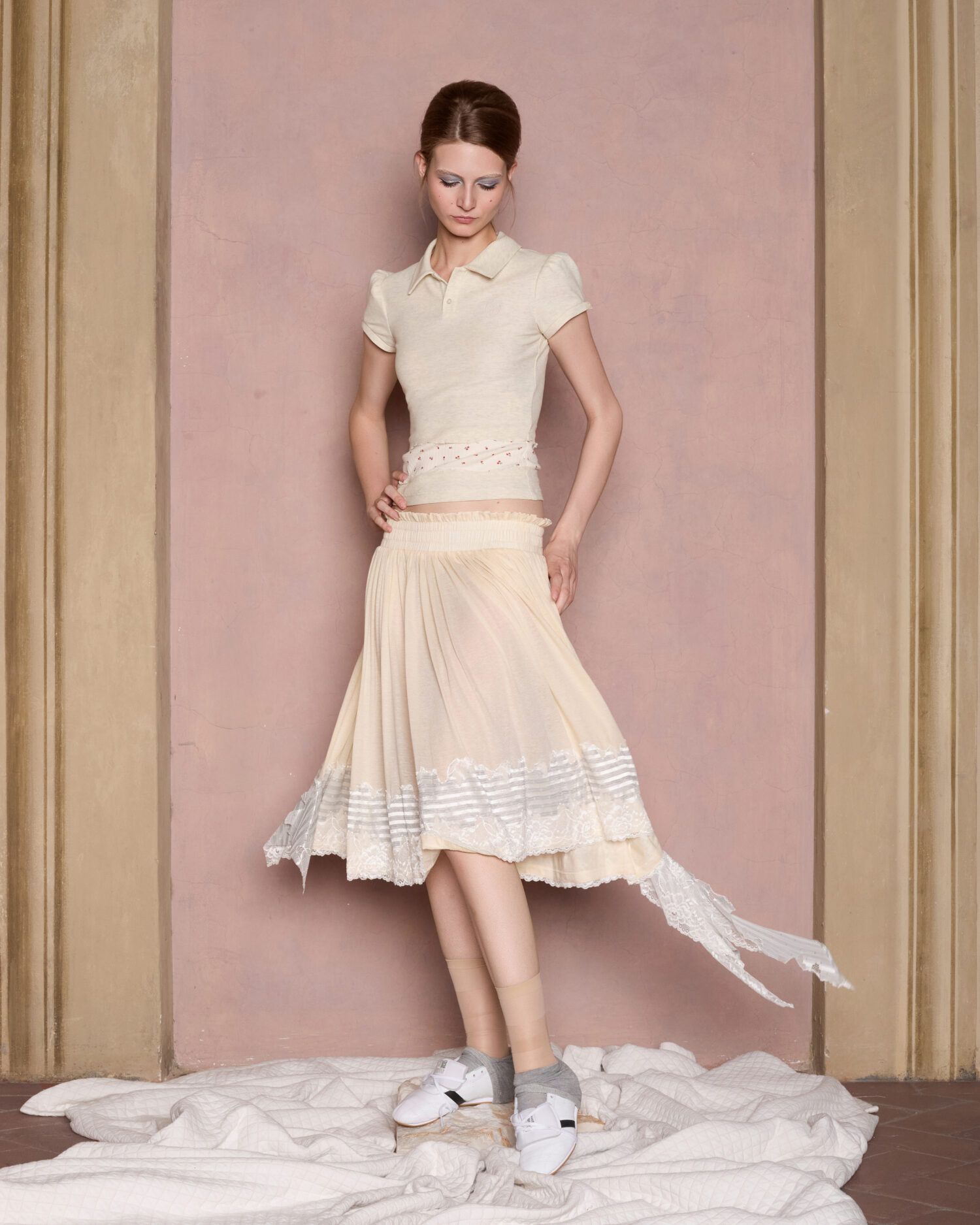 Panna Striped Lace Knit skirt
