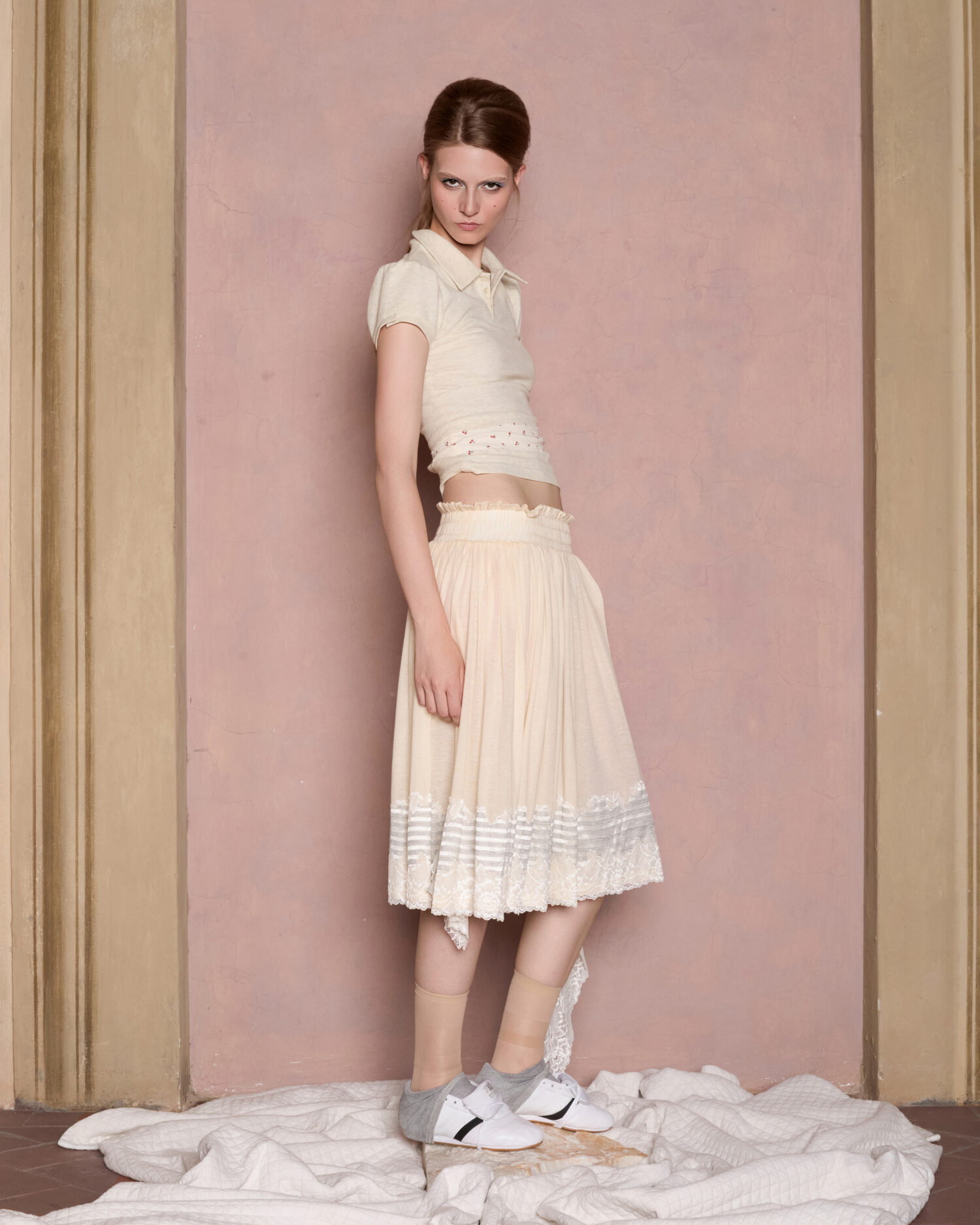 Panna Striped Lace Knit skirt