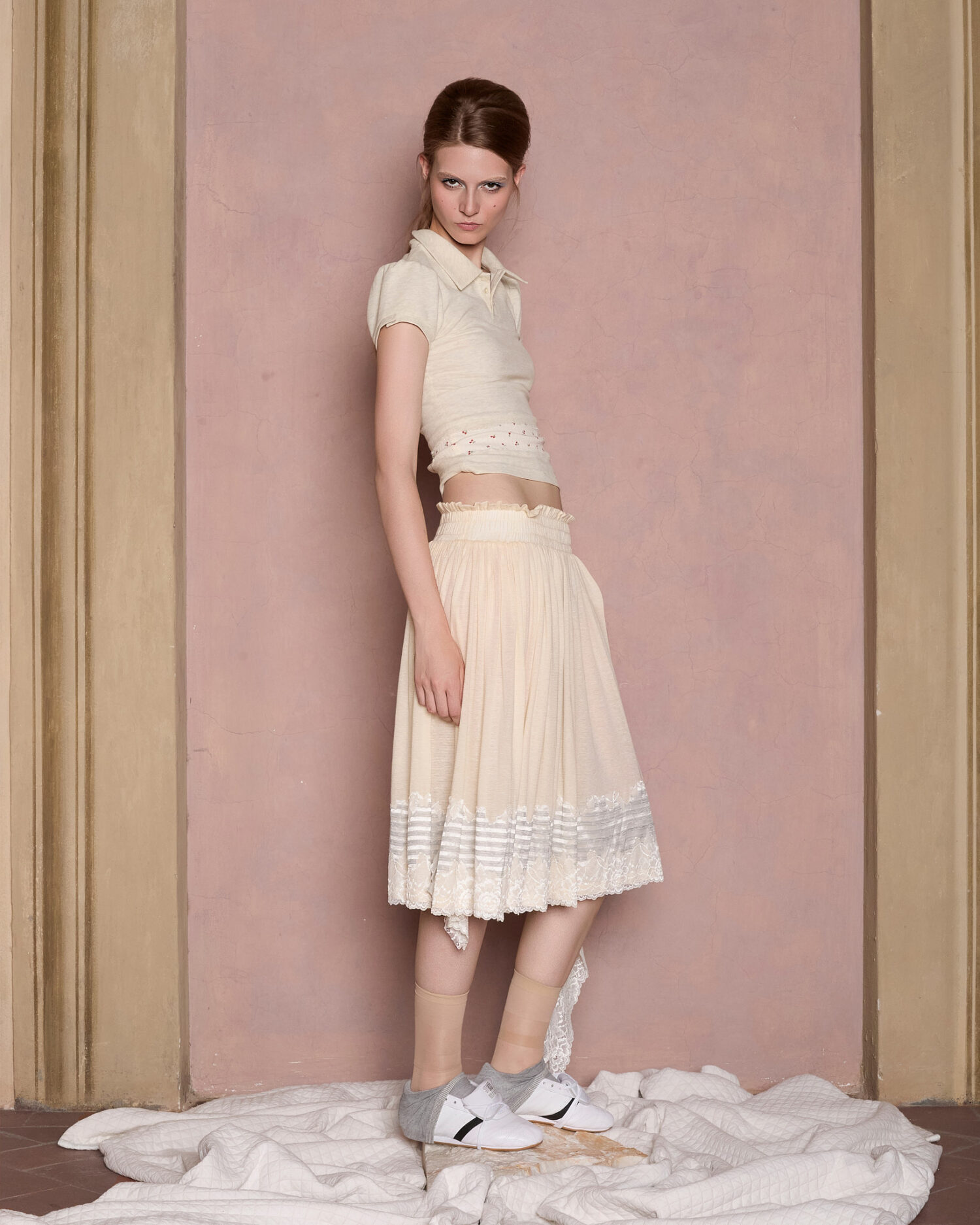 Panna Striped Lace Knit skirt