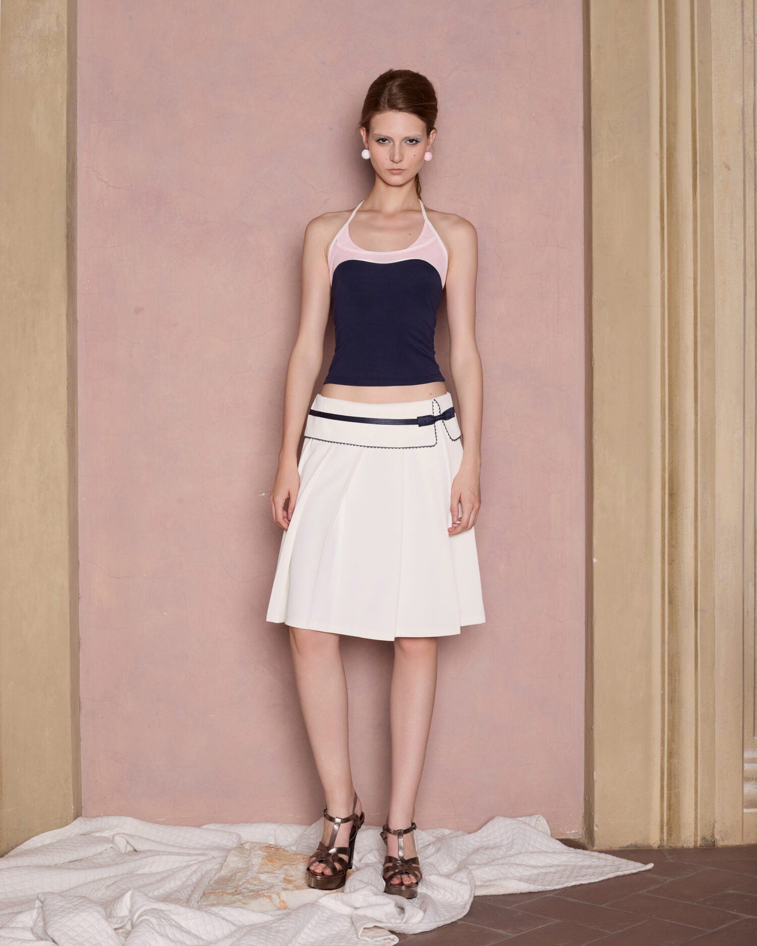 Mia Halter Tank Top (Navy blue&pink)