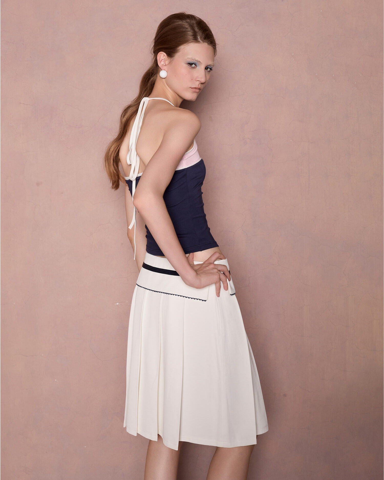 Mia Halter Tank Top (Navy blue&pink)