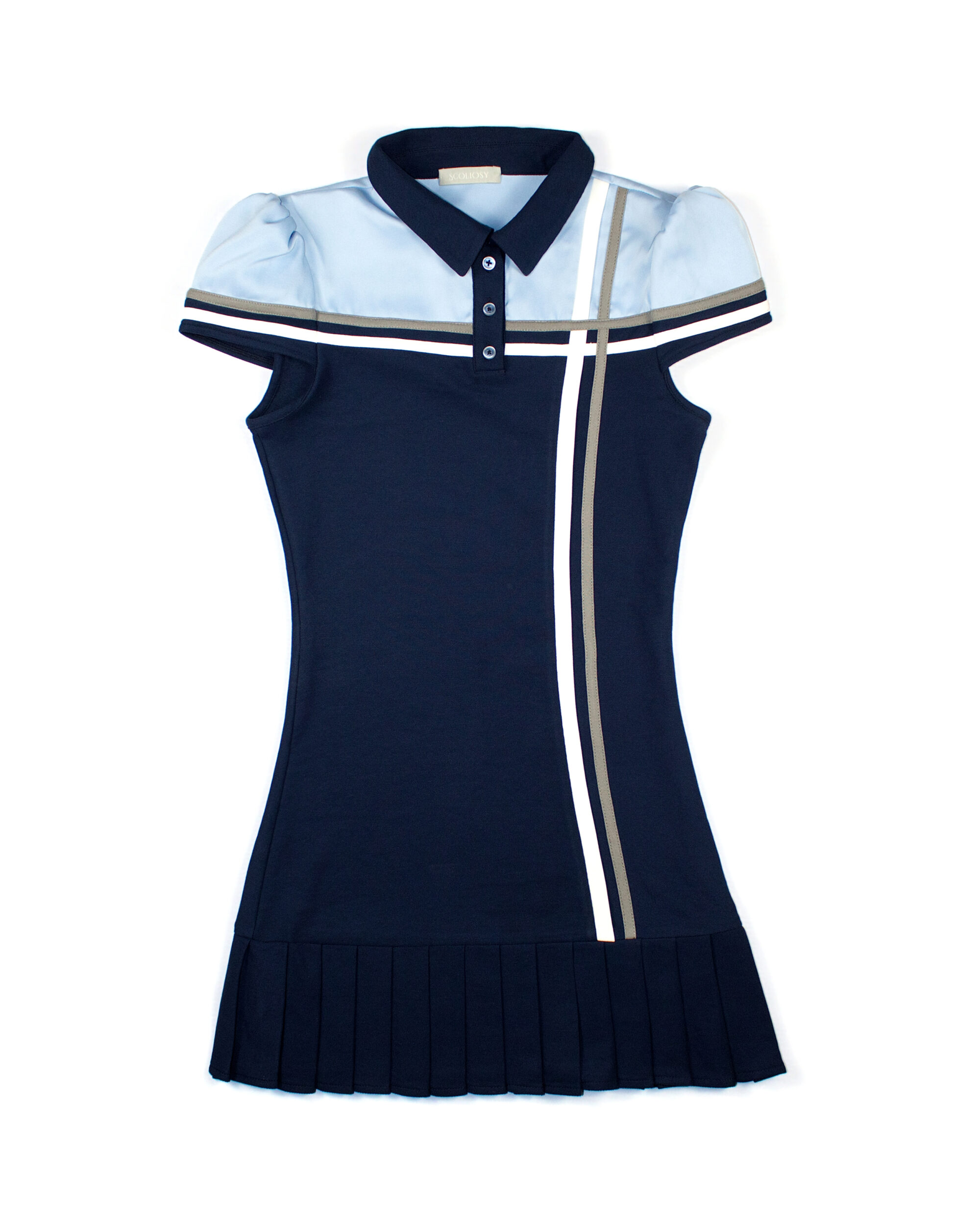Gili puff-sleeve polo dress (Blue)