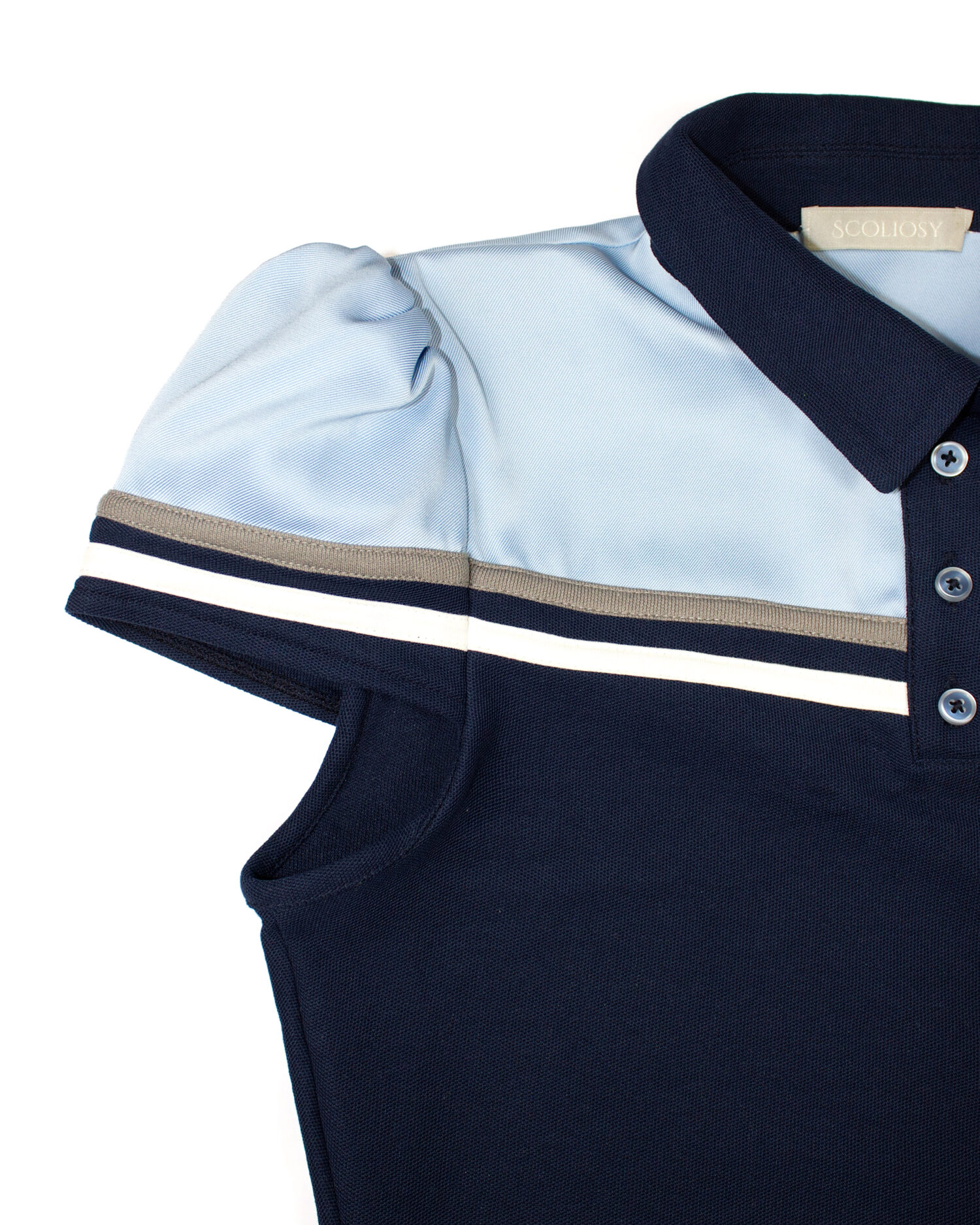 Gili puff-sleeve polo dress (Blue)