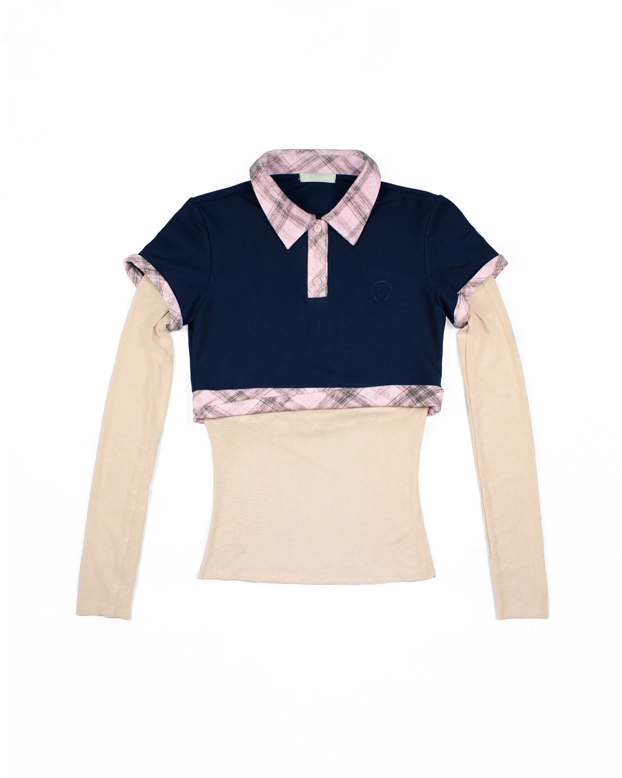 Keita Cropped Polo Mesh Top (Navy bue + Pink)