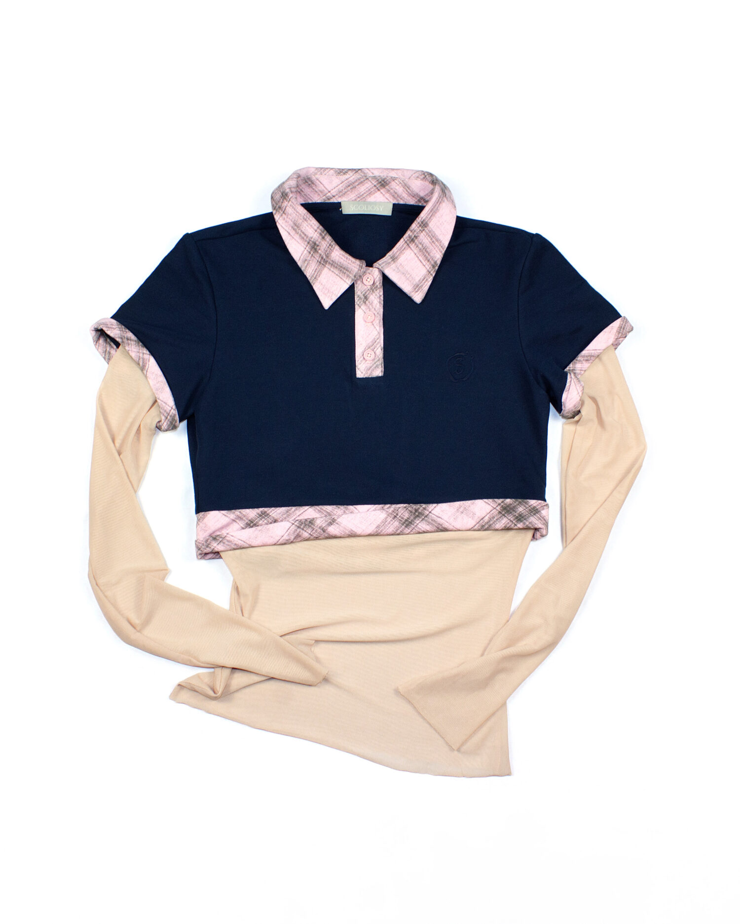Keita Cropped Polo Mesh Top (Navy bue + Pink)