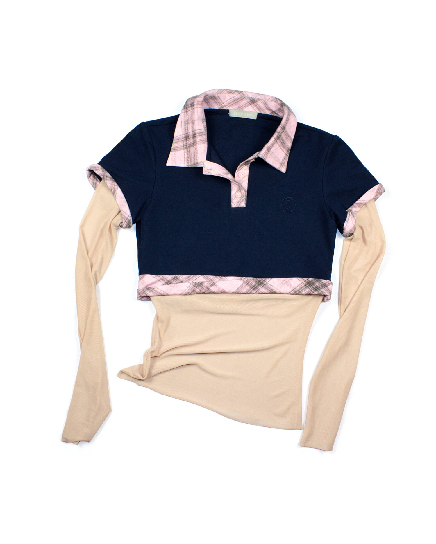 Keita Cropped Polo Mesh Top (Navy bue + Pink)