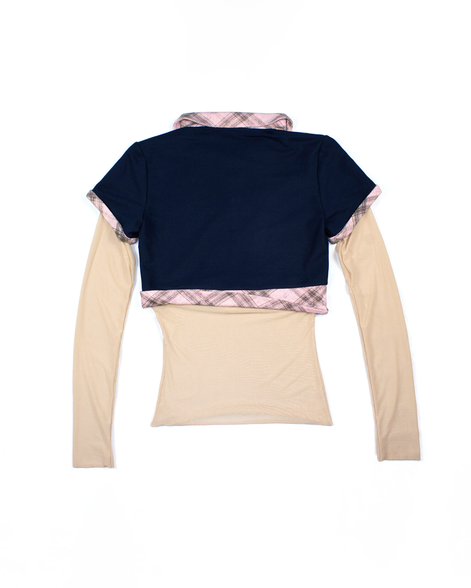 Keita Cropped Polo Mesh Top (Navy bue + Pink)